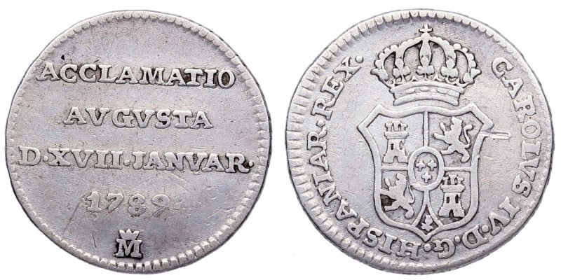 1789. Carlos IV (1788-1808). Madrid. Medalla de proclamación (tamaño 1/2 real). ...