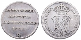 1789. Carlos IV (1788-1808). Madrid. Medalla de proclamación (tamaño 1/2 real). Ag. 1,57 g. MBC+. Est.70.