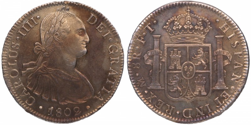 1802. Carlos IV (1788-1808). México. 8 Reales. FT. Ag. 27,01 g. Bella. EBC. Est....