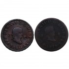 1819 y 1820. Fernando VII (1808-1833). Jubia. Lote de dos monedas: 2 maravedís. Ae. BC+. Est.30.