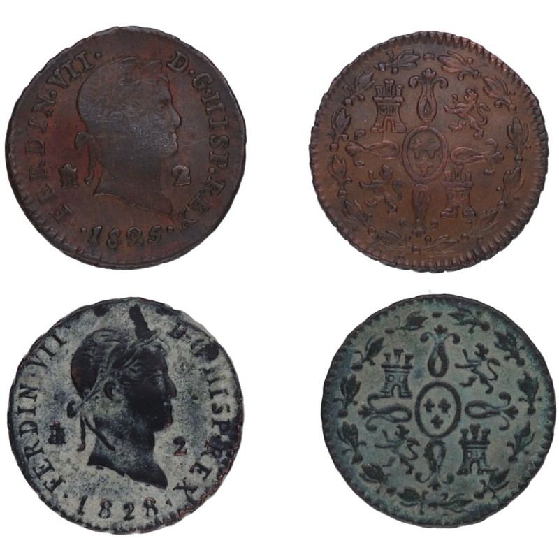 1824, 25, 28 y 33. Fernando VII (1808-1833). Segovia. Lote de cuatro monedas: 2 ...