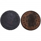 1815 y 1816. Fernando VII (1808-1833). Jubia. Lote de dos monedas: 8 maravedís. Ae. BC+. Est.30.