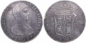 1808. Fernando VII (1808-1833). Sevilla. 8 Reales. CN. Ag. 27,00 g. ESCASA. MBC. Est.250.