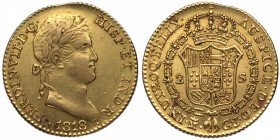1818. Fernando VII (1808-1833). Madrid. 2 escudos. Au. 6,80 g. Escasa. EBC-. Est.375.