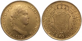 1820. Fernando VII (1808-1833). Madrid. 2 escudos. GJ. Au. 6,76 g. Bella. EBC. Est.375.