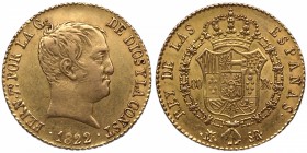 1822. Fernando VII (1808-1833). Madrid. 80 reales. Au. 6,75 g. EBC- / EBC. Est.340.