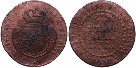 1850. Isabel II (1833-1868). Jubia. 1/2 real de cinco décimas. Ae. 16,88 g. Muy escasa. BC+. Est.150.