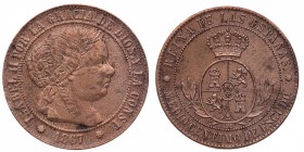 1867. Isabel II (1833-1868). Barcelona. 1/2 céntimo de escudo. Cy 16537. Cu . 1,93 g. EBC / EBC+. Est.30.