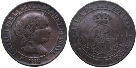1866 OM. Isabel II (1833-1868). Segovia. 5 céntimos Escudo. Ae. MBC-. Est.14.