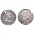 1849 y 1857. Isabel II (1833-1868). Madrid y ¿Barcelona?. Lote de dos monedas: 1 Real. Ag. Una con agujero. BC+. Est.15.