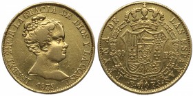 1839. Isabel II (1833-1868). Barcelona. 80 reales. PS. Au. 6,69 g. Escasa. EBC-. Est.375.