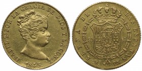 1845. Isabel II (1833-1868). Barcelona. 80 reales. PS. Au. Insignificantes marquitas. MBC+. Est.375.