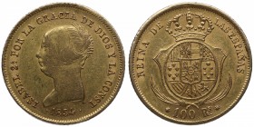 1854. Isabel II (1833-1868). Sevilla. 100 reales. Au. MBC+. Est.375.