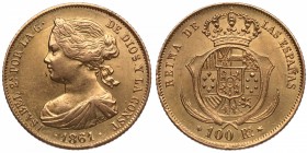 1861. Isabel II (1833-1868). 100 reales. Au. 8,40 g. EBC+. Est.375.