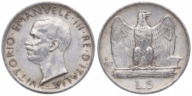1927. Italia. 5 liras. Ag. Escasa. EBC. Est.30.