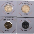 2001, 1992, 1996 y 1991. Lituania, Grecia e Indonesia. Lote de 4 monedas: 1 lita, 20 dracmas, 100 y 500 rupias. EBC. Est.8.
