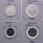 2011 (2) y 1966 (2). Rumanía. Lote de 4 monedas: 10 (2) y 25 bani y 1 lev. SC. Est.8.