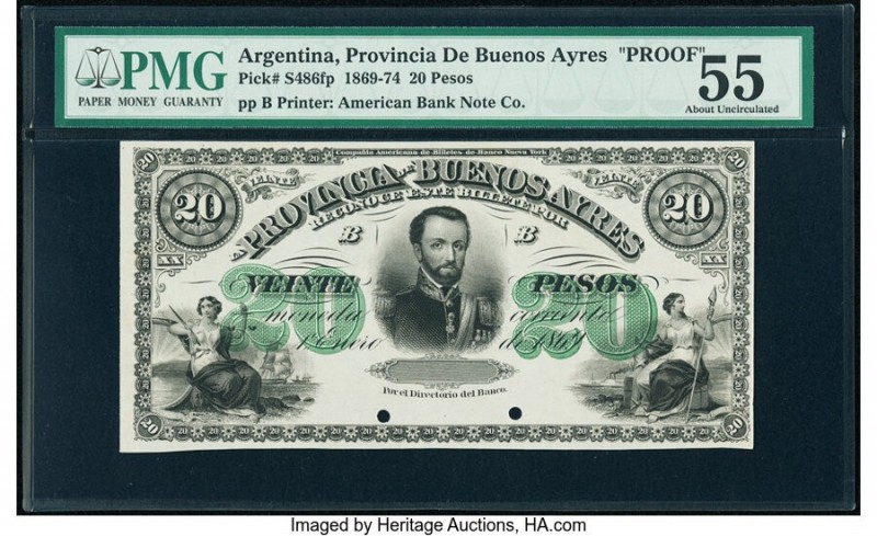 Argentina Provincia de Buenos Ayres 20 Pesos 1869-74 Pick S486fp Proof PMG About...