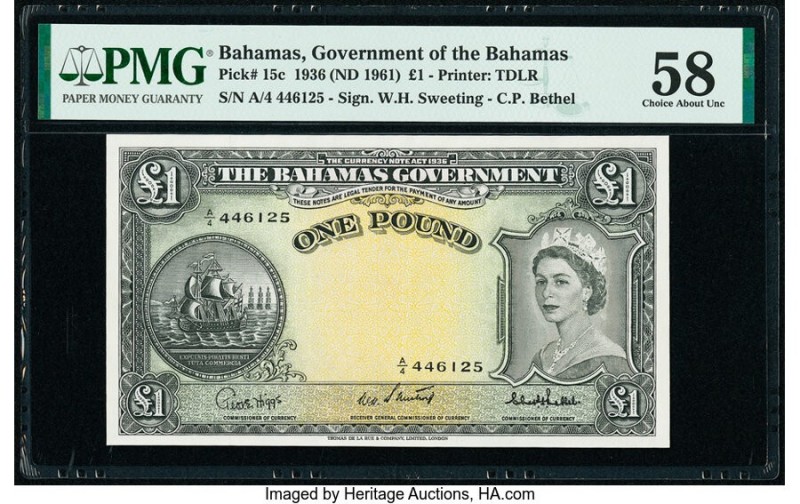 Bahamas Bahamas Government 1 Pound 1936 (ND 1961) Pick 15c PMG Choice About Unc ...