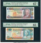 Barbados Central Bank 100; 50 Dollars ND (2000); 1.5.2007 Pick 65; 70 Two Examples PMG Superb Gem Unc 67 EPQ; Gem Uncirculated 65 EPQ. 

HID0980124201...