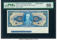 Brazil Tesouro Nacional 500 Cruzeiros ND (1961-63) Pick 172s Specimen PMG Gem Uncirculated 66 EPQ. Two POCs; red Specimen overprints.

HID09801242017
...