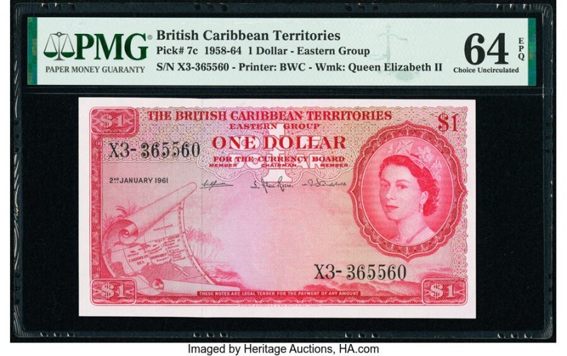 British Caribbean Territories Currency Board 1 Dollar 2.1.1961 Pick 7c PMG Choic...