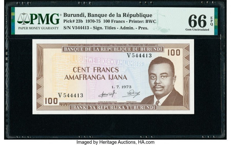Burundi Banque de la Republique du Burundi 100 Francs 1.7.1973 Pick 23b PMG Gem ...