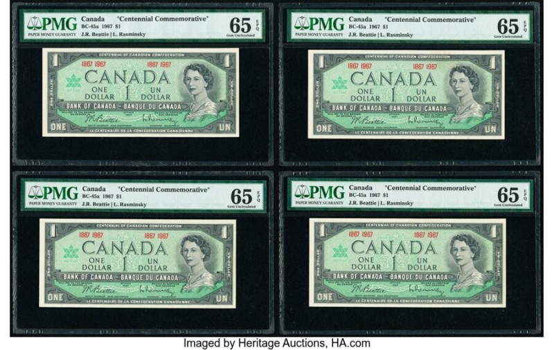 Canada Bank of Canada $1 1867-1967 Pick 84a BC-45a Four Commemorative Examples P...