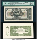Colombia Banco del Ruiz 20 Pesos 1905 Pick S825fp; S825bp Front and Back Proofs PMG Choice Uncirculated 64; Crisp Uncirculated. Mounted on cardstock a...
