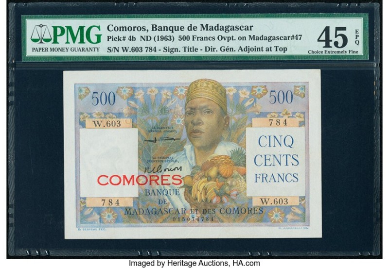 Comoros Banque de Madagascar et des Comores 500 Francs ND (1963) Pick 4b PMG Cho...