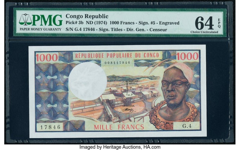 Congo Republic Banque des Etats de l'Afrique Centrale 1000 Francs ND (1974) Pick...
