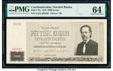 Czechoslovakia Narodni Banka Ceskoslovenska 5000 Korun 1945 Pick 75a PMG Choice Uncirculated 64. 

HID09801242017

© 2020 Heritage Auctions | All Righ...