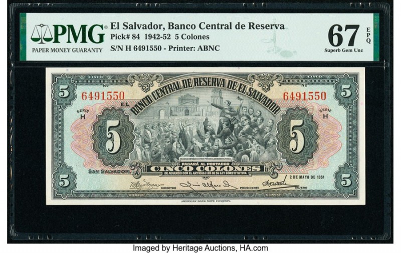 El Salvador Banco Central de Reserva de El Salvador 5 Colones 2.5.1951 Pick 84 P...