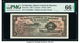 El Salvador Banco Central de Reserva de El Salvador 2 Colones 13.4.1955 Pick 91a PMG Gem Uncirculated 66 EPQ. 

HID09801242017

© 2020 Heritage Auctio...