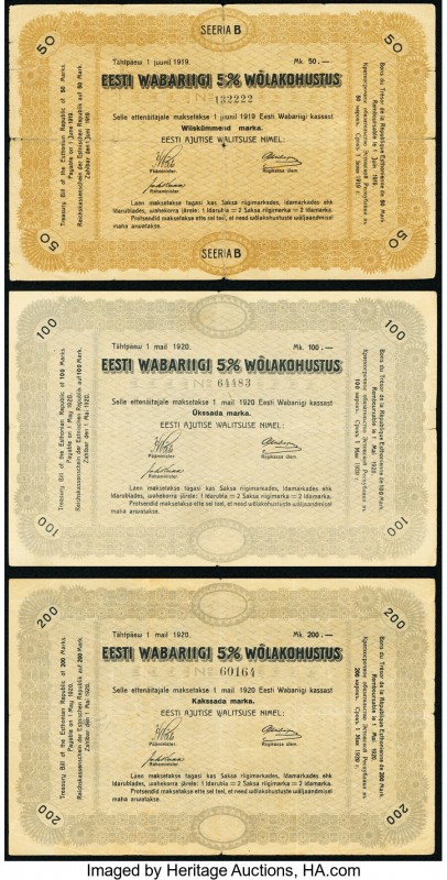 Estonia Eesti Wabariigi 50; 100; 200 Marka 1.6.1919; 1.5.1920 (2) Pick 36; 37; 3...