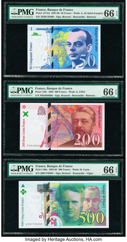 France Banque de France 50; 200; 500 Francs 1997; 1999; 1994 Pick 157Ad; 159c; 1...