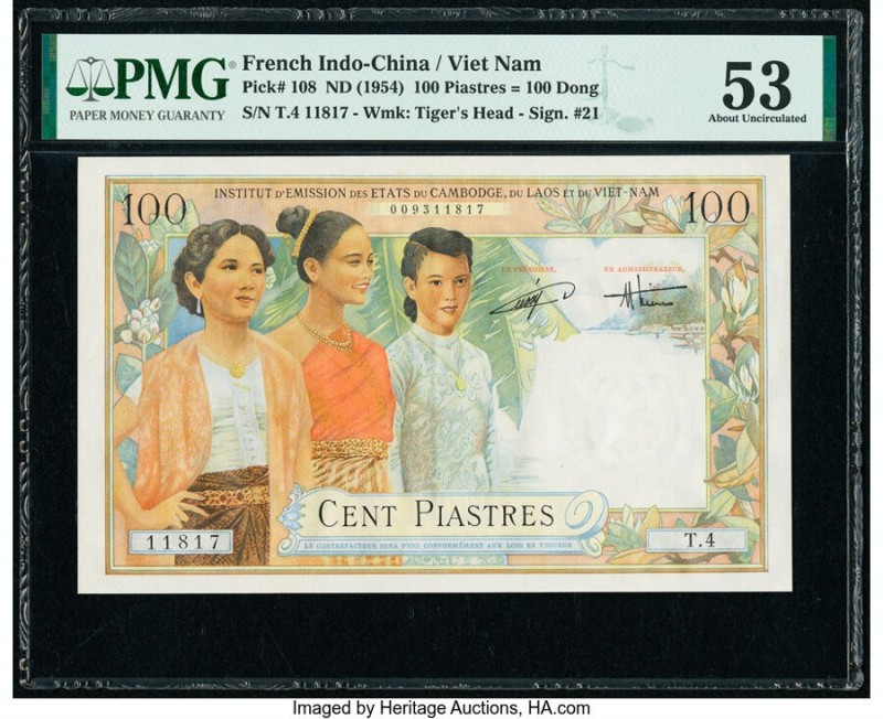 French Indochina Institut d'Emission des Etats, Vietnam 100 Piastres = 100 Dong ...