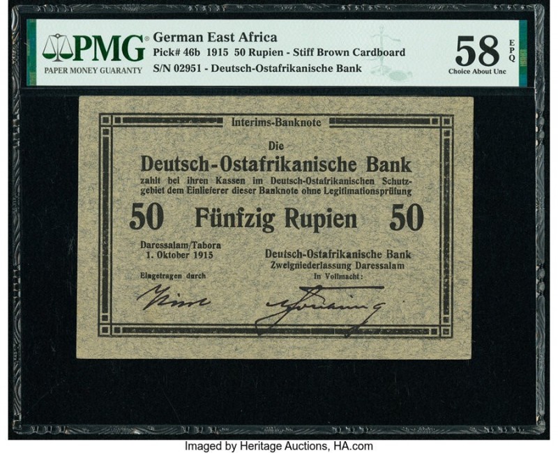 German East Africa Deutsch-Ostafrikanische Bank 50 Rupien 1.10.1915 Pick 46b PMG...