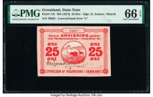 Greenland State Note 25 Ore ND (1913) Pick 11b PMG Gem Uncirculated 66 EPQ. 

HID09801242017

© 2020 Heritage Auctions | All Rights Reserve