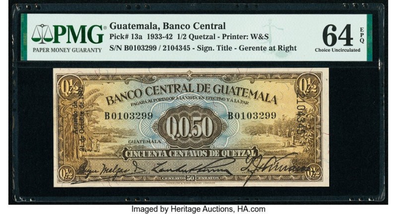 Guatemala Banco Central de Guatemala 1/2 Quetzal 21.10.1942 Pick 13a PMG Choice ...