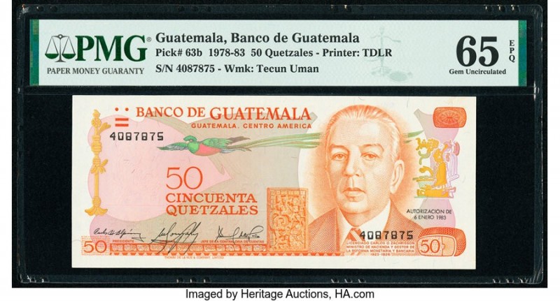 Guatemala Banco de Guatemala 50 Quetzales 6.1.1983 Pick 63b PMG Gem Uncirculated...