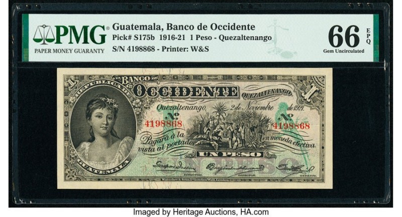 Guatemala Banco de Occidente en Quezaltenango 1 Peso 2.11.1921 Pick S175b PMG Ge...