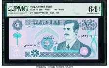 Scarce Iraq Variety Central Bank of Iraq 100 Dinars 1991 / AH1411 Pick 76 PMG Choice Uncirculated 64 EPQ. This example is not to be mistaken with the ...