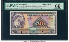 Nicaragua Banco Nacional 50 Cordobas 1929-39 Pick 68s Specimen PMG Gem Uncirculated 66 EPQ. Three POCs; red Specimen overprints.

HID09801242017

© 20...