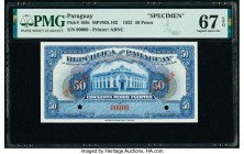 Paraguay Banco de la Republica 50 Pesos 1923 Pick 166s Specimen PMG Superb Gem Unc 67 EPQ. Two POCs; red Specimen overprints.

HID09801242017

© 2020 ...