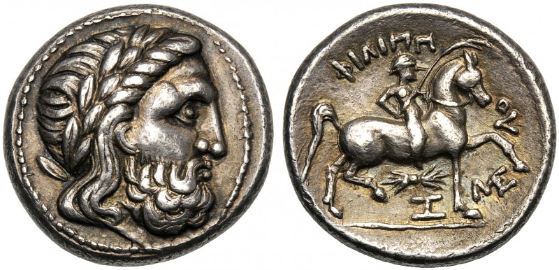 Danube, Tetradrachm, III cent. BC AR (g 14,44 mm 25 h 12) Laureate head of Zeus ...