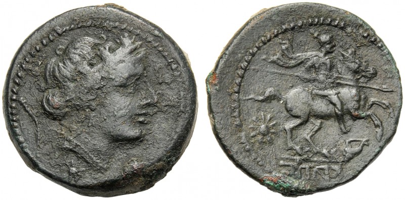 Campania, Uncia, Capua, c. 216-211 BC AE (g 7,98 mm 21 h 1) Head of Fortuna r., ...