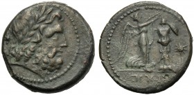 Campania, Uncia, Capua, c. 216-211 BC AE (g 6,98 mm 21 h 3) Laureate head of Jupiter r. at l., star, dotted border, Rv. kapu, Victory standing r., cro...