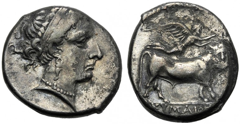 Campania, Didrachm, Cumae, c. 325-300 BC AR (g 7,42 mm 20 h 9) Head of nymph r.,...