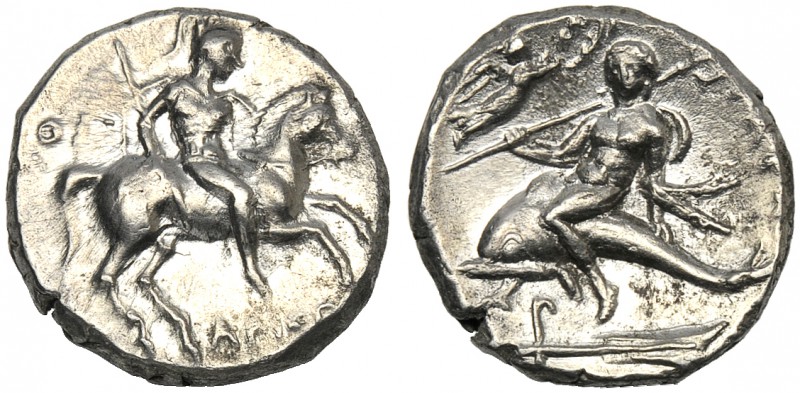 Apulia, Nomos, Tarentum, c. 272-240 BC AR (g 6,30 mm 19 h 9 Horseman galloping r...